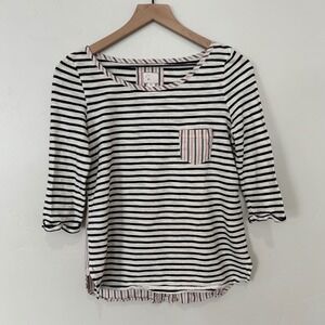 Anthropologie Postmark Mixed Stripe Button Back Top Nautical Preppy Coastal S